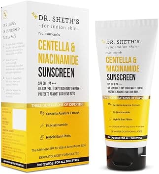 Dr. Sheth's Centella & Niacinamide Sunscreen Spf 50 Pa+++ For Oily&Acne-Prone Skin, Sweatproof, Water-Resistant, Dry Touch, Matte Controls Excess Oil, Protects Against Uva & Uvb Rays For Unisex, 50g - Best Deal Finder