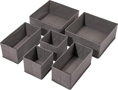 Drawer Organizer Clothes, 6 Pack Underwear Drawer Organizer, Foldable Closet Organizers, Storage Dresser Drawer Dividers, Cloth Drawer Storage Organizer Boxes, for Clothes, Scarves (Grey) - متتبع أسعار Amazon.sa