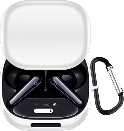KANOYO Silicone Cover Compatible with Anker Soundcore Liberty 4 Pro,Full Body Protection Case,Supports Wireless Charging,Shock Resistant with Anker Soundcore Liberty 4 Pro Case,With Carabiner (White) على Amazon.ae - متتبع الأسعار