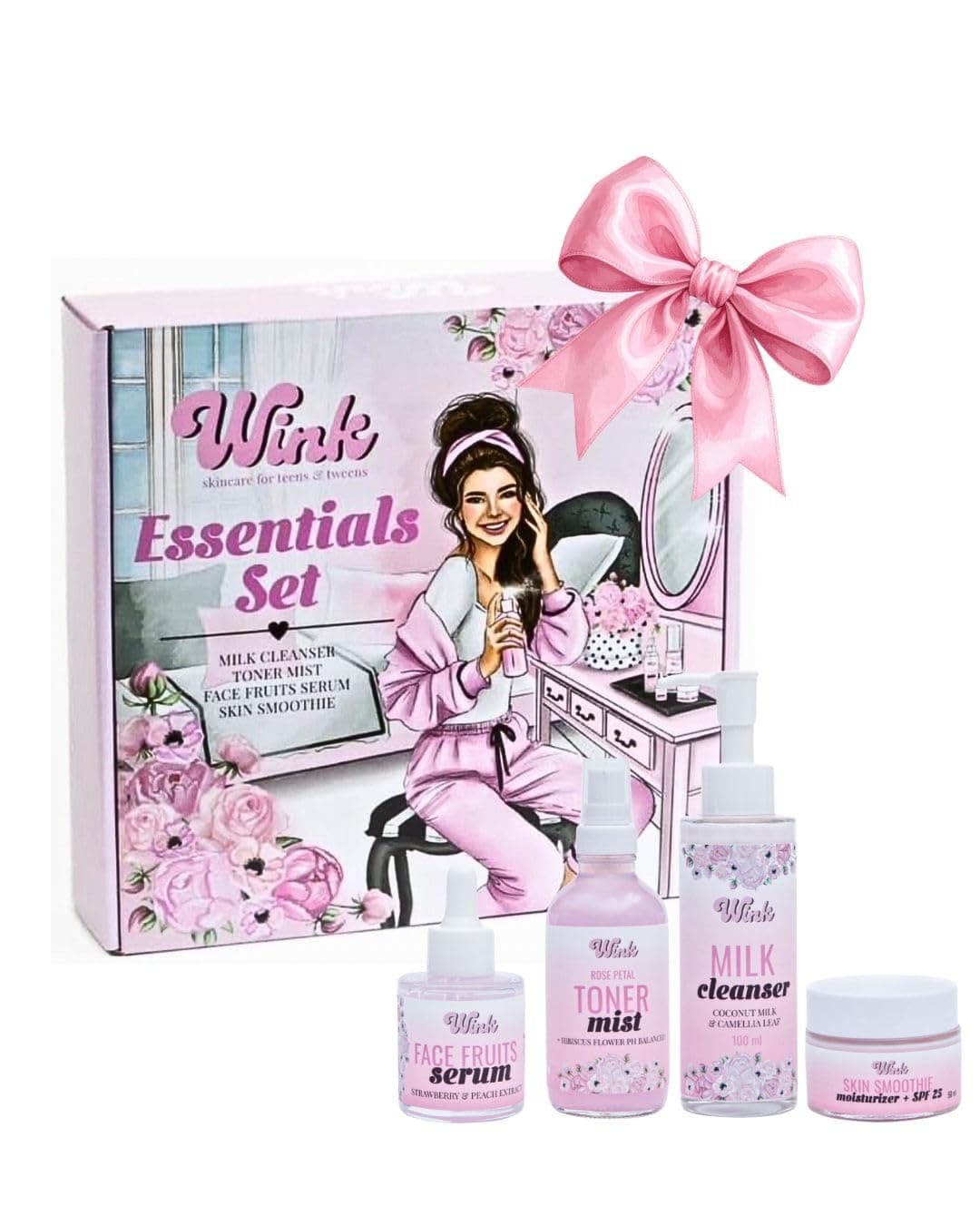 Wink Skincare for Teens - Essentials Skincare Set for Teen Girls | 4-Piece Natural Skincare Kit with Cleanser, Toner Mist, Serum & SPF Moisturizer | Plant-Based, Mom-Approved for Healthy, Glowing Skin on Amazon.ae - Price Tracker