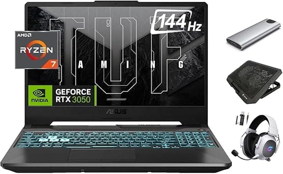ASUS TUF 2024 A15 Gaming Laptop, 15.6" 144Hz FHD, 8-Core Ryzen 7 7435HS (Beats i7-13620H), NVIDIA RTX 3050 GPU, 32GB RAM, 2TB SSD + 256GB Portable SSD, RGB KB, RJ45, Gamer Bundle, Win 11 (US Version) on Amazon.ae - Price Tracker