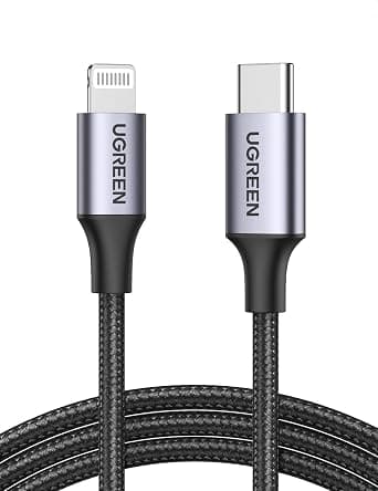 كيبل سلك شحن سريع USB نوع C إلى لايتنينج بتصميم مضفر 20 واط لآيفون 14/14 برو/14 بلس/ 14 برو ماكس وايباد برو وآيفون 8-13 جميع الإصدارات (مصمم للآيفون والايباد) من يوجرين، لون أسود، طول 2 متر | [معتمد من ام اف اي]، تصميم لايفون وايباد، كابل شاحن ايفون سريع، مضفر من النايلون الممتاز، خليط معدني من الألومنيوم على Amazon.sa - متتبع الأسعار