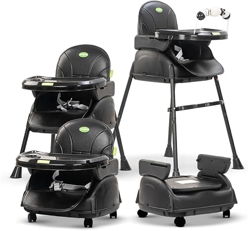 Baybee 4 in 1 Nora Convertible High Chair for KidsAdjustable Height and Footrest, Baby Toddler Feeding Booster Seat with Tray, Wheels, Safety Belt and Cushion For 6 Months to 4 Years (Black) على Amazon.ae - متتبع الأسعار