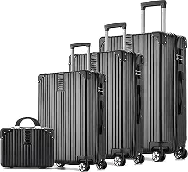 LIODUX 4 Piece Luggage Sets, Expandable PC Hardshell Travel Suitcase Set, 14/20/24/28in Hardside Lightweight Luggage, Carry On Suitcase Sets with Two Hooks & Spinner Wheels (Black) on Amazon.ae - Price Tracker