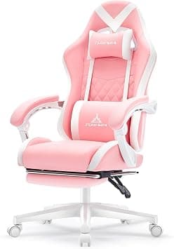 Pink Gaming Chair,Ergonomic Massage Computer Office Desk Chai r with Footrest,Pocket Spring Cushion,Reclining Leather Adjustable Gamer Chair with Headrest and Lumbar Support,Pink - Amazon.ae Price Tracker