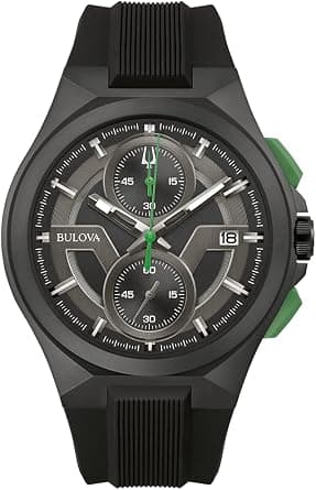 Bulova Men's Maquina Sport Black Ion-Plated Stainless Steel Case, 6-Hand Chronograph Quartz Watch with Matte Black Silicone Strap, Sapphire Crystal على Amazon.ae - متتبع الأسعار