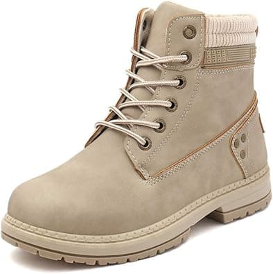 Athlefit Women's Work Waterproof Hiking Combat Boots Lace up Low Heel Booties Ankle on Amazon.ae - Price Tracker