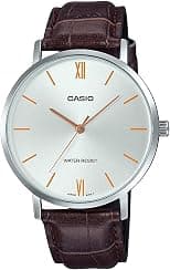 Casio Crocodile Embossed Black Leather Round Analog Watch - متتبع أسعار Amazon.sa