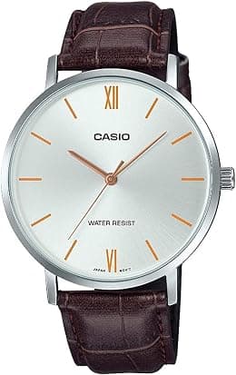 Casio Crocodile Embossed Black Leather Round Analog Watch - متتبع أسعار Amazon.sa