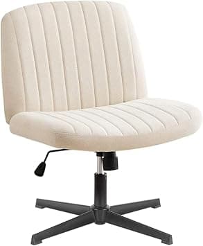 ALMEKAQUZ Criss Cross Chair, Armless Cross Legged Office Chair, Wide Comfortable Desk Chair, No Wheels Arm Less Computer Task Chair, Swivel Fabric Vanity Home Chair, Height Adjustable (Beige, Linen) على Amazon.ae - متتبع الأسعار