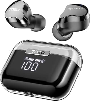 TOZO T18 Bluetooth 5.3 True Wireless Stereo Earbuds IPX8 Waterproof in Ear Headset Call Noise Reduction Headphones with Digital Display and Transparent Case Long Standby Earphones Black على Amazon.ae - متتبع الأسعار