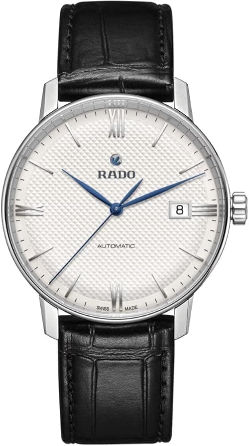 Rado Coupole Automatic Men White Dial, Blue Hands, Date Display at 3 o'clock and Black Leather Strap on Amazon.ae - Price Tracker