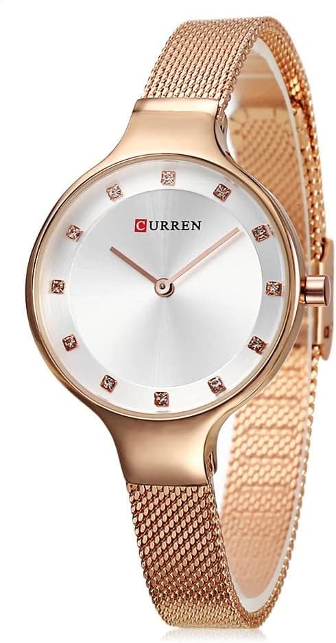 CURREN Ladies Analog Watch Rose Gold Stainless Steel Case Silver Dial Rose Gold Stainless Steel Bracelet on Amazon.ae - Price Tracker
