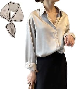 Pantete Womens Satin Silk Button Down Shirt Long Sleeve Casual Office Blouse Top Breathable & Silky - Best Deal Finder