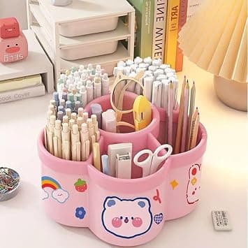 Desk Pen Organizer Container with 6 Slots, 360°Rotating Pencil Pen Holder With Large-capacity for Desk Organizer, Pencil Holder for Desk, Office, School, Home Use (Pink) on Amazon.ae - Price Tracker