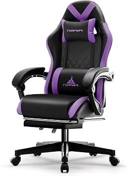 Gaming Chair, Ergonomic Office Desk Chair with Massage Footrest, Pocket Spring Cushion, Adjustable Recliner Leather Gamer Chair with Headrest and Lumbar Support, Purple على Amazon.ae - متتبع الأسعار