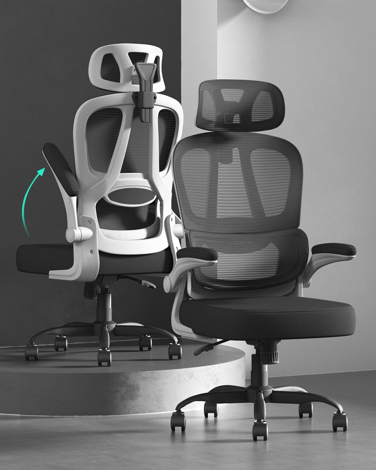 Submi Computer Chair, Mesh Office Chair for Home, Ergonomic Chair with Flip-Up Armrests & Headrest, Height Adjustable Swivel PC Office Chair for Teens and Adults, Comfy,150KG, Black-White on Amazon.ae - Price Tracker