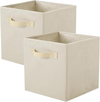PowerKing Storage Box, 2 Foldable Storage Cubes Storage Box Made of Fabric in Cube Shape – Beige - متتبع أسعار Amazon.sa