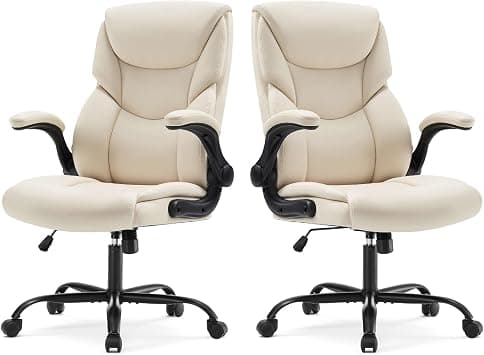 Sweetcrispy Ergonomic Computer Gaming Office Chair Set of 2, Heavy Duty Task Desk Swivel Rolling Chairs with Wheels, Flip-up Arms, Adjustable Height, PU Leather,Cream White on Amazon.ae - Price Tracker