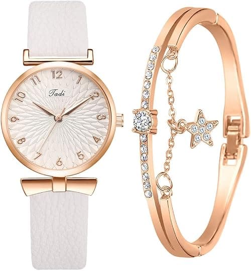 Women Watches and Bracelet Set Elegant Ladies Dress Watch Set Stylish Wrist Watches Wristwatches Jewelry Gifts Set على Amazon.ae - متتبع الأسعار
