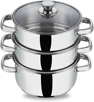 Vinod 3-Tier Steamer With Glass Lid, Vpi037, Silver, 20 Cm, Stainless Steel on Amazon.ae - Price Tracker