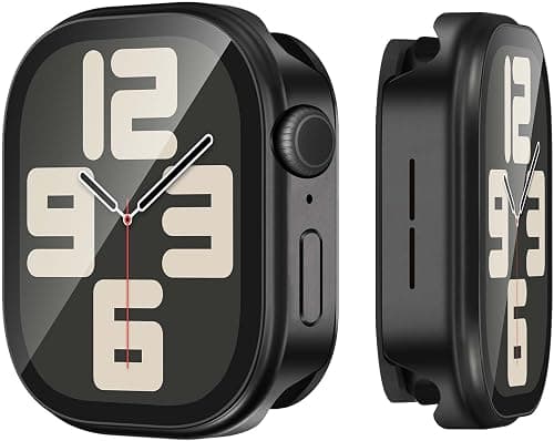 Protective Case Compatible with Apple Watch Series 6/5/4/SE 44 mm Case, Robust Metal Case with Back Frame and Integrated Screen Protector for iWatch Series 6/5/4/SE 44 mm (Black) على Amazon.ae - متتبع الأسعار