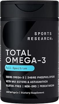 Sports Research Total Omega‑3 Fish Oil 120 Softgels | Full‑Spectrum Omega Blend with EPA & DHA | Wild‑Caught Fish & Krill Oils | Non‑GMO & Gluten‑Free Supplement [sportsresearch.com] - Amazon.ae Price Tracker
