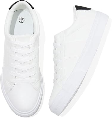 Adokoo Women's Fashion Sneakers PU Leather Casual Shoes White Tennis Low Top Shoes Womens Lace Up Sneakers on Amazon.ae - Price Tracker