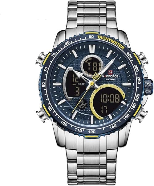 NAVIFORCE Luxury Stainless Steel Analog Digital Watch Waterproof Sports Quartz Multifunctional Wristwatch with Stopwatch Alarm LED Backlight on Amazon.ae - Price Tracker