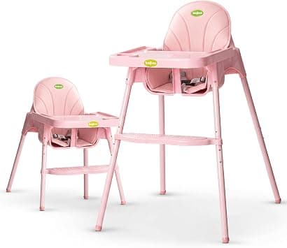 Baybee Baby High Chair for Feeding 2 in 1 Adjustable Baby Feeding Chair with 2 Height Adjustable, Footrest, Tray, 3 Point Safety Belt | Kids High Chair for 6 Months to 3 Years (LIGHT PINK) على Amazon.ae - متتبع الأسعار