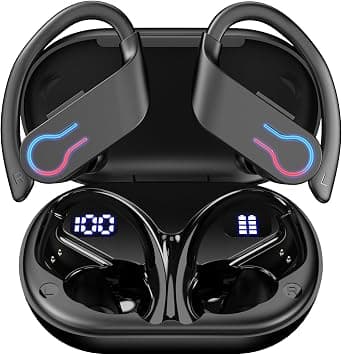 Wireless Bluetooth Earbuds with 200H Playtime,Bluetooth 6.1 in Ear with Low Latency,Smart Noise Cancellation,IPX7 Waterproof,LED Power Display & Ergonomic Ear Hook–Ideal for Sports,Work,Travel- Black on Amazon.ae - Price Tracker