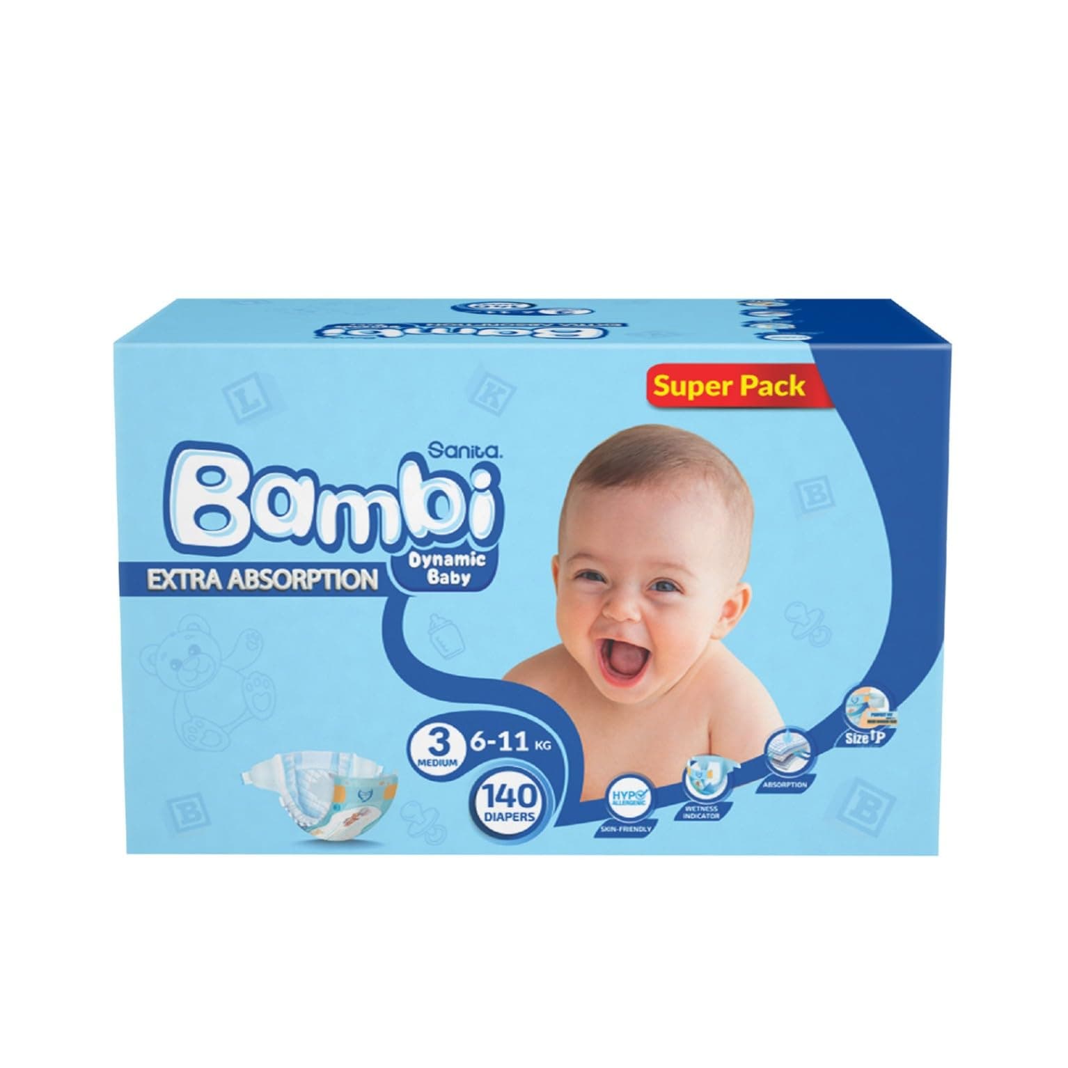 Sanita Bambi Baby Diapers Super Pack, Size 3, Medium, 6-11 kg, 140 Count on Amazon.ae - Price Tracker
