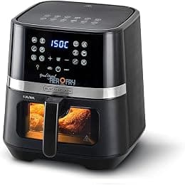 BLACK+DECKER 12-in-1 Digital Air Fryer, 1800W, 5.8L/2Kg Capacity, Rapid Hot Air Circulation for Frying, Grilling, Baking and Broiling, Brushed Matte Finish, Viewing Window - Black/Silver, AF5800-B5 - متتبع أسعار Amazon.sa