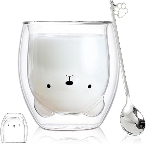 Cute Mugs Glass Double Wall Insulated Glass Espresso Cup, Coffee Cup, Tea Cup, Milk Cup, Best gift for Office and Personal Birthday (Bear) on Amazon.ae - Price Tracker