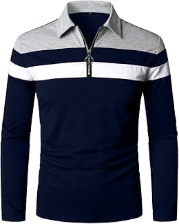 YTD Men's Long Sleeve Polo Shirts Quarter-Zip Casual Slim Fit Lapel Neck Basic Designed Cotton Shirts - Best Deal Finder