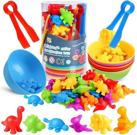 AMERTEER 48 Pcs Counting Dinosaurs Toys - Matching Game With Sorting Bowls Preschool Learning Activities For Math, Montessori Sensory Teaching Toys, Counters Color Sorting For Toddlers Kids Boys Girls on Amazon.ae - Price Tracker