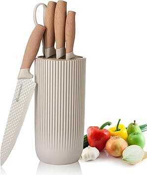 Kitchen Knife Set, 6-Pieces Khaki Sharp Knife Set for Kitchen, Non-stick Non-slip Stainless Steel Chef Knife Set with Universal Knife Block Suitable for Home Restaurant (Khaki) on Amazon.ae - Price Tracker