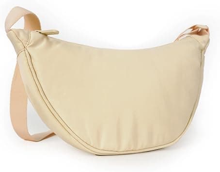 Destinio crossbody bags for women and men - slim & stylish, luxury Nylon fabric, branded zippers - small side half moon sling bag & waist bag, Unisex chest bag, Cream, Half Moon Sling, Minimal on Amazon.ae - Price Tracker