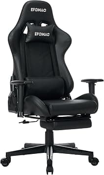 Efomao Gaming Chair with Footrest, Ergonomic Office Chair, Height Adjustable Video Game Chairs, Headrest and Lumbar Support, 90°–155° recline, 360° swivel, Black on Amazon.ae - Price Tracker