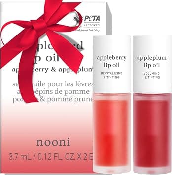 NOONI Vegan Appleseed Lip Oil Set - Appleberry & Appleplum | Long-Lasting, Moisturizing, Plumping, Revitalizing for Dry Lips, Waterproof, No Peel Off, Korean Tint, 0.12 FL Oz x 2ea - Best Deal Finder