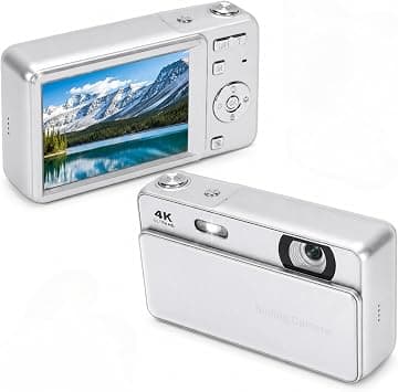 Dpofirs 4K Retro Digital Sliding Camera, 64MP Vlog Camera with 2.8 Inch Screen, 16X Digital Zoom Autofocus Cameras, for Travel, Photography, Teens Adult Beginner (Silver) على Amazon.ae - متتبع الأسعار