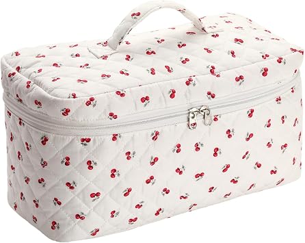 Padded Travel Case Compatible with Dyson Airwrap Complete Styler and Attachments, Quilted Cotton Portable Storage Bag for Hair Dryer Shark Flexstyle Dyson Airwrap Brush Hair Accessories, Cherry - Best Deal Finder