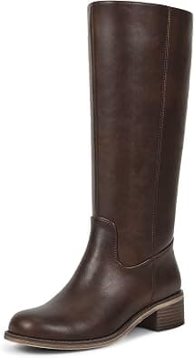 ISNOM Knee High Boots for Women Square Toe Chunky Block Riding Tall Boots with Side Zipper and Low Heel - Best Deal Finder