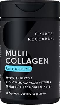 Sports Research Multi Collagen Complex 1600 mg Per Serving Peptides with Hyaluronic Acid + Vitamin C (Type I, II, III, V, X)- 90 Capsules on Amazon - Best Deal Finder