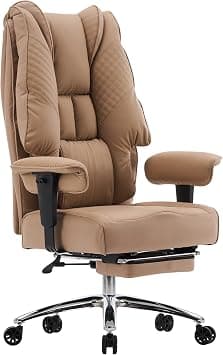 EXCEBET Big and Tall Office Chair 400lbs Wide Seat, Leather High Back Executive Office Chair with Foot Rest, Ergonomic Chairs Lumbar Support for Lower Back Pain Relief (Brown) على Amazon.ae - متتبع الأسعار
