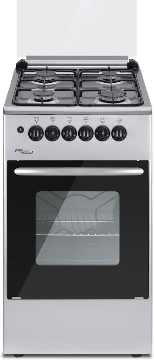Super General 50 x 50 cm Freestanding Gas Cooker SGC5050FSES, 4 Europool Burners, Full Safety, Automatic Ignition, Gas Oven with Rotisserie, Oven Tray Grid, Glass Top Lid, 50x50x86cm (WxDxH), Silver on Amazon.ae - Price Tracker