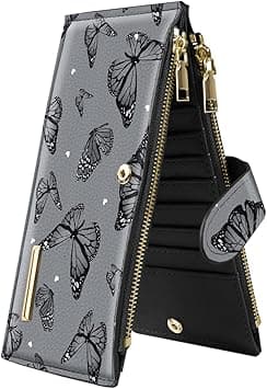 bifold wallet for women, RFID blocking large capacity, multi card organizer for women, with zipper pocket, Black Butterflies, G, Classic on Amazon.ae - Price Tracker