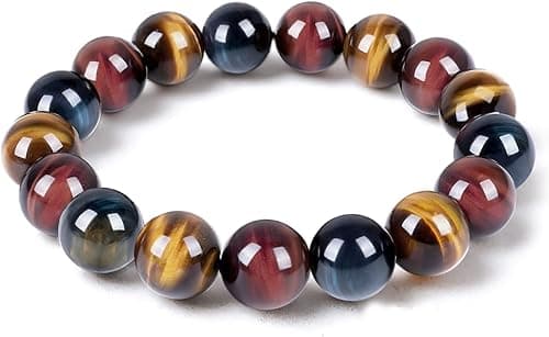 Tiger Eye Bracelet,Relax Anxiety Crystal Beaded Triple Protection Jewelry Bead Stone Chakra Gemstones Bracelets for women men on Amazon.ae - Price Tracker