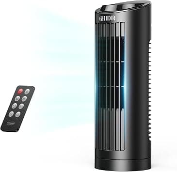 GRIDR 13" Bladeless Tower Fan with 3 Speeds, 4 Mode (AI, Normal, Natural, Sleep), Touch Screen + Remote Control, 80° Oscillation, 12H Timer, Fast Cooling, Desk Fan for Bedroom Home Office Desktop على Amazon.ae - متتبع الأسعار