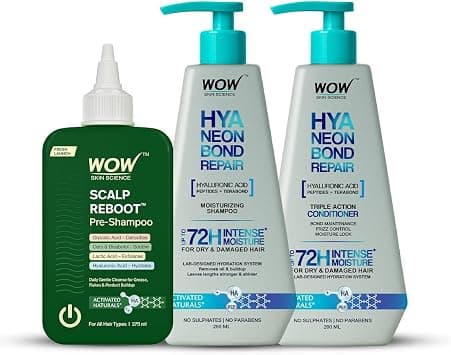 WOW Skin Science Hair Repair Lab 3-Step System | Scalp Reboot Pre-Shampoo + HyaNeon Bond Repair Shampoo + Conditioner | Glycolic Acid + Hyaluronic Acid + Peptides + Terabond™ | 72H Hydration & Bond on Amazon.ae - Price Tracker
